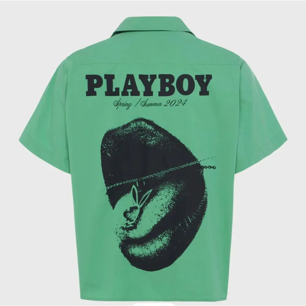 NWT Homme Femme Playboy Mint Green Button Up Collared Shirt Street Wear Sz L - Picture 2 of 8